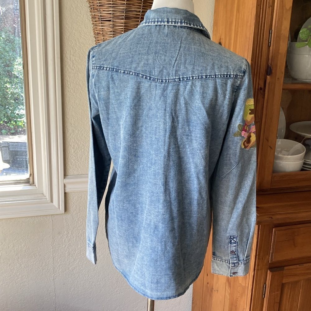 Oddy Button Down Boho Embroidered Long Sleeve Jea… - image 4